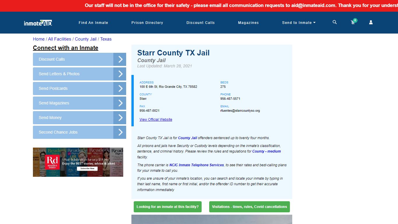 Starr County TX Jail - Inmate Locator - Rio Grande City, TX